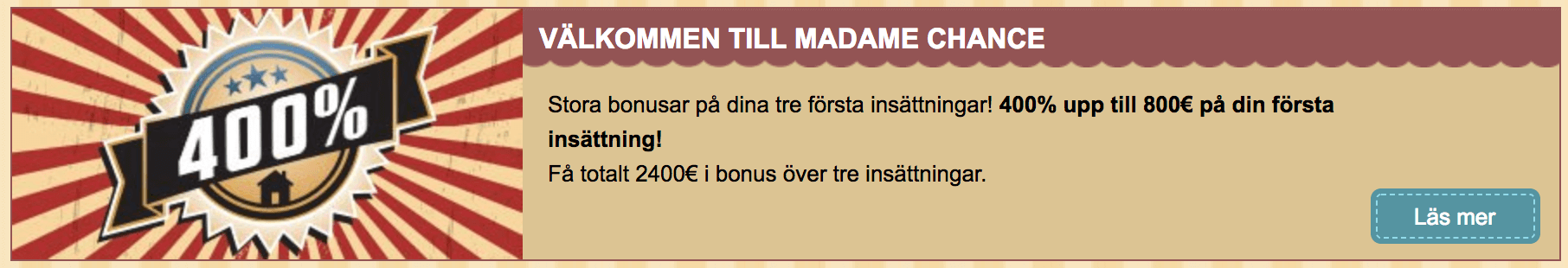 velkomstbonus madame chance casinor sv