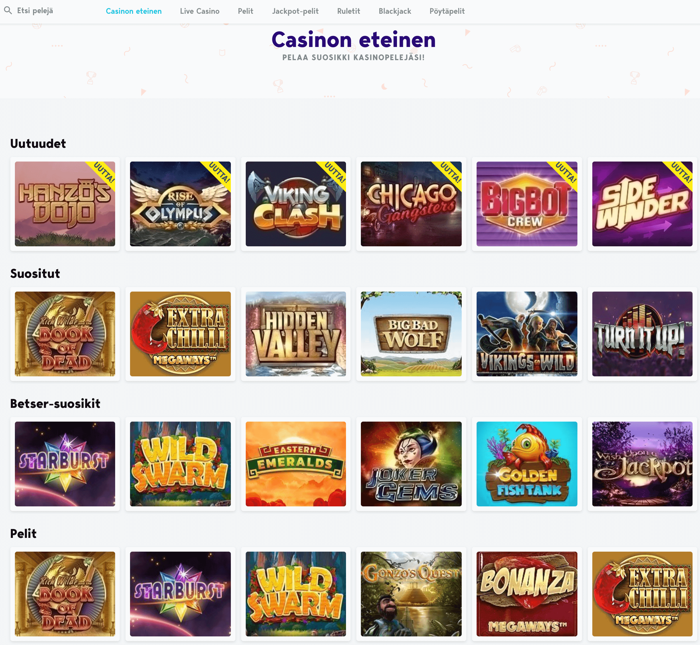 pelivalikoima betser casinor fi